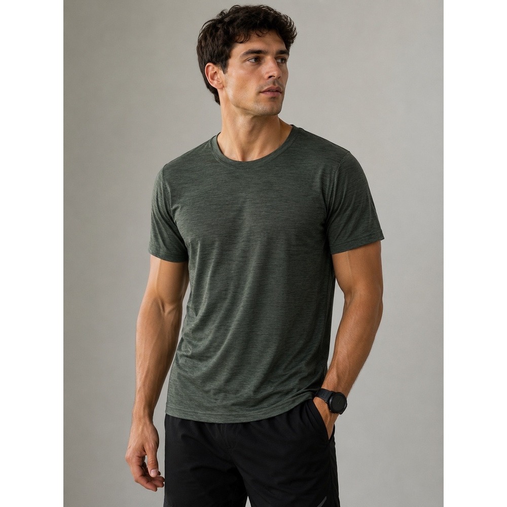 Leg3nd Mens Space Dye Performance T-Shirt Dark Green Heather Crew Neck Size‎ L